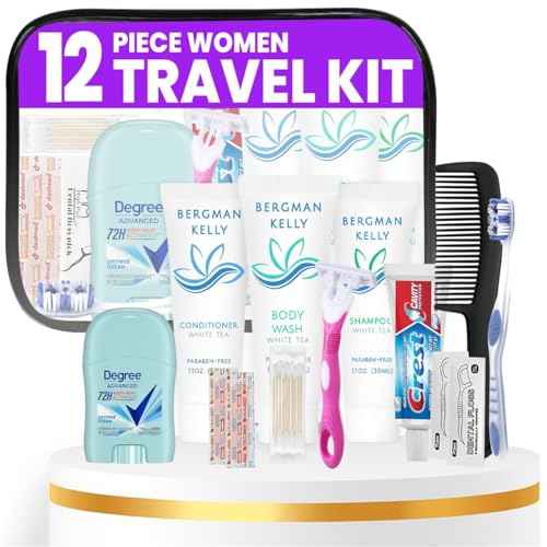 Trektote Travel Toiletry Kit For Women ? (100 Pack) 12 Piece Set Of Travel Size Toiletries, TSA Compliant, Travel Essentials, Includes Shampoo And Conditioner, Body Wash, Toiletry Bag & More