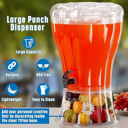 Buddeez Clear Drink 3.5 Gallon Plastic Beverage, Comes with Stand, Spigot, Ice Cone, Large Punch Dispenser for Parties