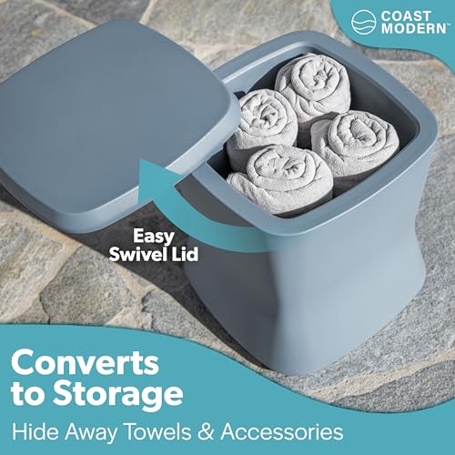 Coast Modern Outdoor Side Table Cooler- 2 in 1 Patio Decor Storage Table & Ice Chest - 25 QT - White, Gray, Sand, Stone Blue