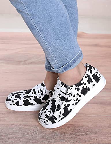 RACHAPE Cow Print Shoes Canvas Sneakers for Women Slip-Ons Flats Ladies Loafers