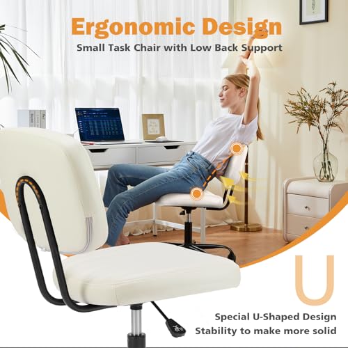 Sweetcrispy Small Office Desk Chair - Armless PU Leather with Comfy Lumbar Support, Height Adjustable Rolling Swivel Task ...