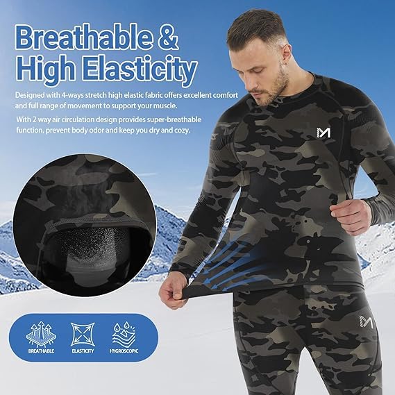 MEETYOO mens Men's Thermal Underwear Set Sport Long Johns Base Layer