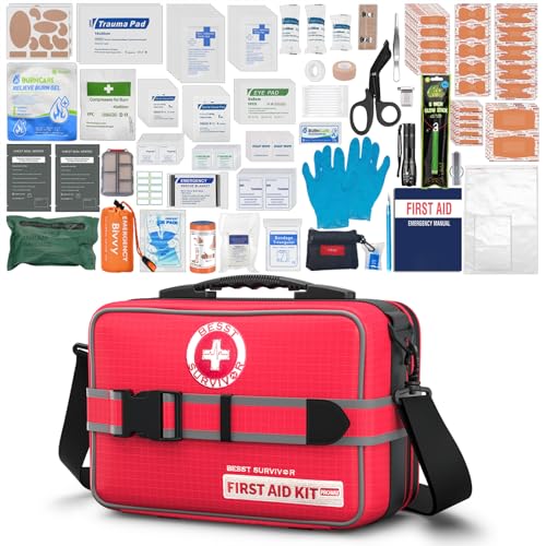 Besst Survivor 401 Piece First Aid Kit with Chest Seals -Labeled, Expandable & Mountable, Emergency Medical Kit for Home, ...