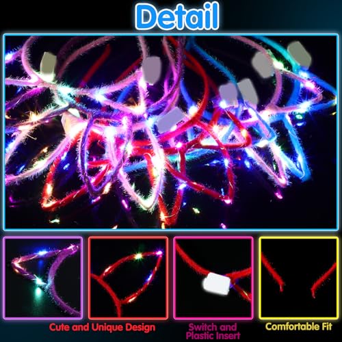 Giegxin 42 Pcs Glow in The Dark Headband Set, 14 Unicorn Style Light up Headband 14 Cute Cat Ear Luminous 14 Rabbit Bunny ...