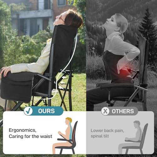 EVER ADVANCED Oversized Folding Camping Chair for Adults with Adjustable Lumbar Support, Heavy Duty Chair with Side Pocket...