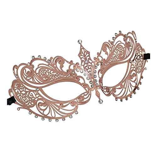 Thmyo Women's Laser Cut Metal Venetian Halloween Mardi Gras Party Mask(Rose gold)