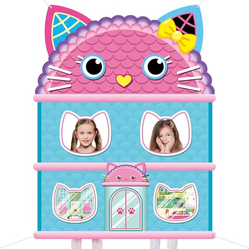 5x4Ft Cartoon Cat House Themed Backdrop Cartoon Doll Theme Birthday Party Decorations Cute Cat Photo Booth Banner Props Ki...