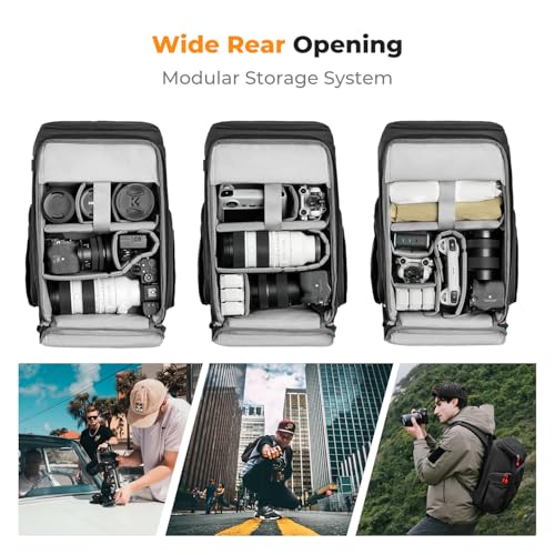 K&F CONCEPT Camera bag Backpack Waterproof 25L Large Capacity Camera Case with Raincover 15.6 Inch Laptop Compartment Comp...