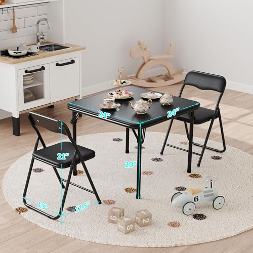 CuisinSmart Folding Card Table and Chair Set of 3, Portable Square Card Table with 2 Padded Chairs, Foldable Chairs and Ta...