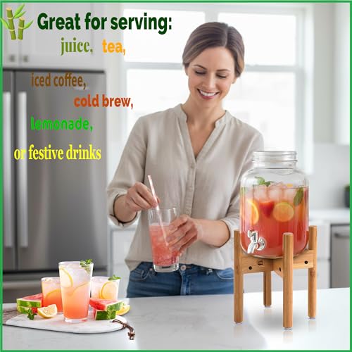 ZPirates Drink Dispenser Bamboo Stand/Holder - Adjustable, Holds Dispensers for Beverage, Lemonade, Juice and Hot/Cold Dri...