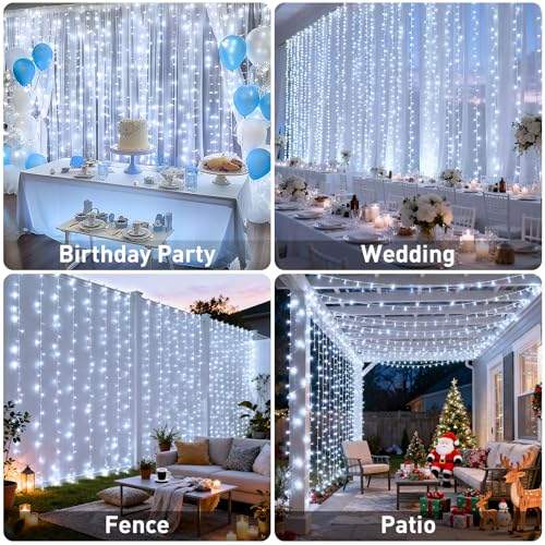 JMEXSUSS 300 LED 9.8x9.8Ft Curtain Lights Indoor with Remote, White Christmas Lights Plug in, 8 Modes White String Lights ...