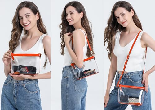 Y&R Direct 3-IN-1 Clear Zipper Crossbody Bag with Vegan Leather Trim Clear Purse for Stadium Festival Concert Gameday Gifts