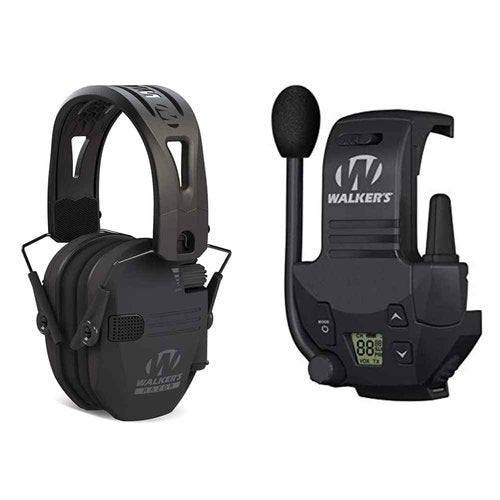 Walker's Razor Tacti-Grip Earmuffs and Walkie Talkie Attachment Bundle | Black