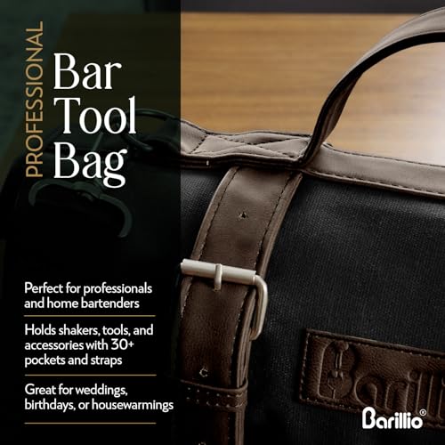 Barillio Bartender Bag (Without Tools) - Stylish, Waxed Canvas, Roll Up Traveling Bar Bag for Carrying Bar Tools and Cockt...