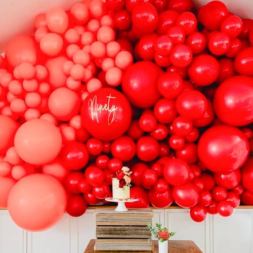 PartyWoo Red Balloons 140 pcs Different Sizes of 18 12 10 5 Inch Red Balloon Arch Kit Garland for Birthday Graduation Bach...