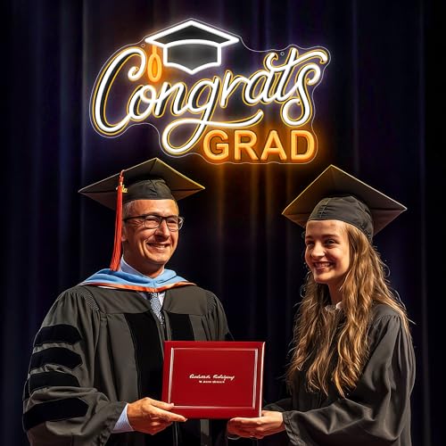 SELICOR Congrats Graduation Neon Sign with Cap - 15" x 8", Adjustable LED Light Up Sign for Prom Party, Photos, Class of 2...