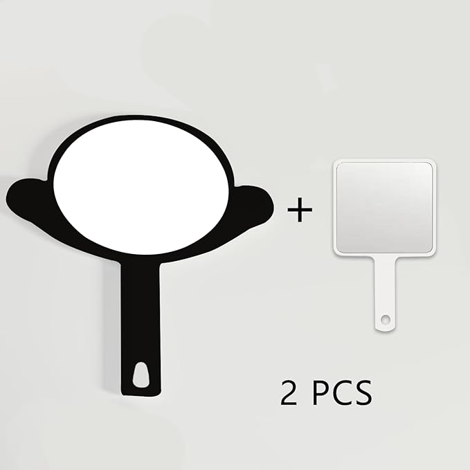 Handheld Mirror, Big + Small 2-Pcs Compact Hand Mirrors with Handle, Bathroom, Barber & Makeup, Travel, Pocket-Sized Mirror, Hanging, Hand Held (Black, 7.09" Lx 9.06" W)