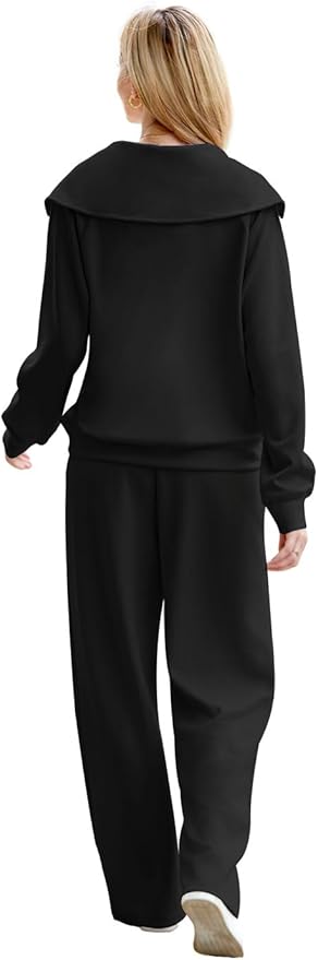 XIEERDUO Lounge Sets For Women 2025 Half Zip Sweatshirt And Wide Leg Sweatpant 2 Piece Outfits Sweatsuit Tracksuit