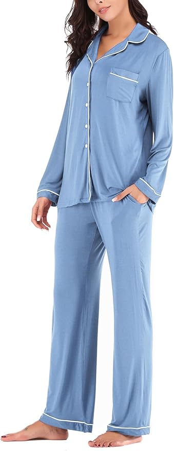 Aamikast Women's Pajama Sets Long Sleeve Button Down Sleepwear Nightwear Soft Pjs Lounge Sets