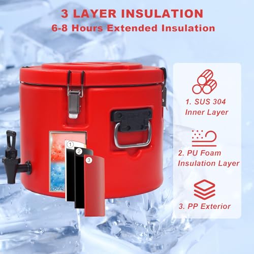Insulated Beverage Dispenser Ice Chest Bucket,5 Gallon-Thermal Hot and Cold Drink Server Dispenser with 304 Stainless Stee...
