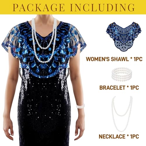 Baisdan 1920s Shawl for Women Gatsby Dress, Flapper Shawl with Beads Set, 1920s Accessories for Women, Roaring 20's Costume