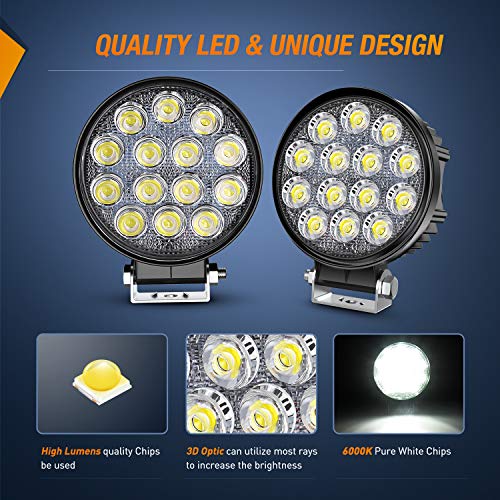 Nilight LED Pods 2Pcs 4.5Inch 42W 4200LM Round Flood Light Off Road Fog Lights Driving Roof LED Light Bar Work Light for A...