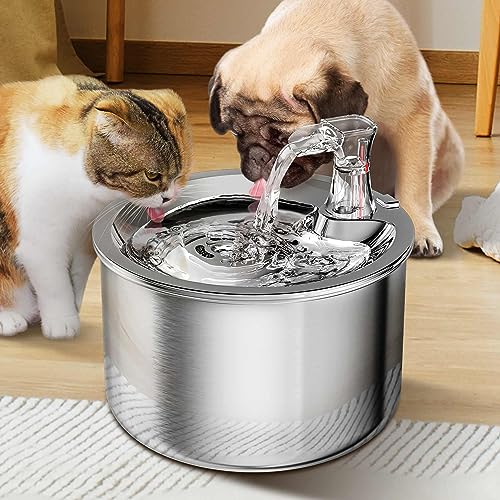Homtyler Cat Water Fountain, Stainless Steel Inside Ultra-Quiet Pump, 2L/67oz Automatic Dog Dispenser Water Bowl, Multiple...