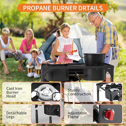 ADREAK 2 Burner Gas Stove, High Pressure Outdoor Propane Burner with Detachable Legs, 150,000 BTU Camping Stove Outdoor Bu...