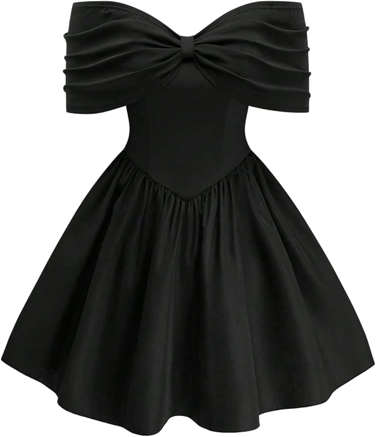 SOLY HUX Women's Plus Size Dress Off The Shoulder Short Sleeve Ruched A Line Flared Cocktail Party Short Dresses
