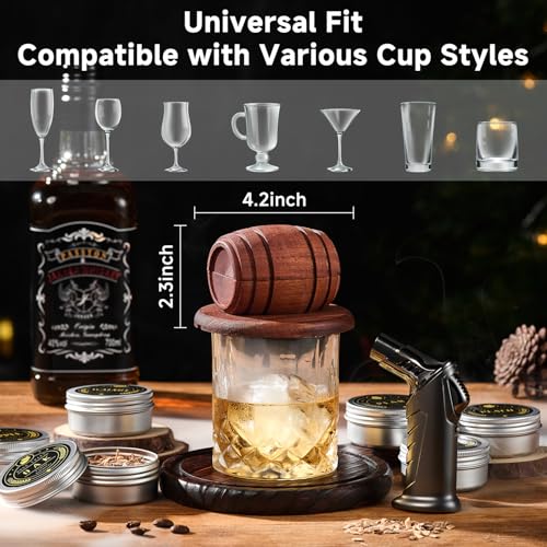Whiskey Smoker Kit with Torch - 6 Flavors Wood Chips, 2 Glasses, 2 Ice Ball Molds - Cocktail Smoker Infuser Kit, Old Fashi...
