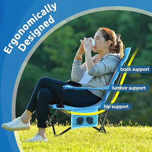 HaSteeL Folding Beach Chair Set of 2, Foldable Blue Camping Chairs for Outside, Low Beach Chair Portable for Adults Fishin...