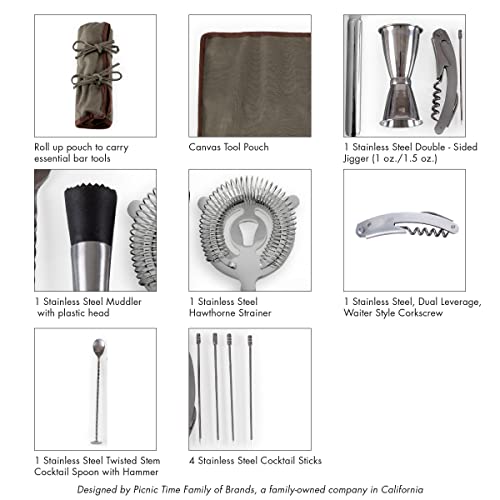 PICNIC TIME 10-Piece Bar Tool Roll Up Kit, Travel Bartender Kit with Bag and Cocktail Set, Mixology Bartender Travel Set w...