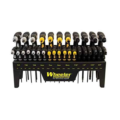 Wheeler 30 Piece SAE/Metric Hex and Torx P-Handle Set for Pistol Rifle Handgun Gunsmithing Rebuild and Maintenance, Black, Yellow, Gray