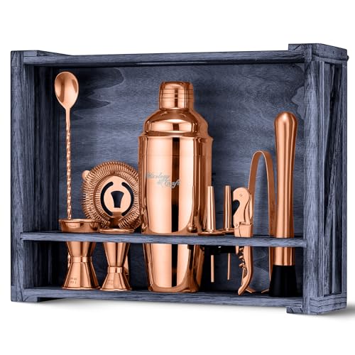 Mixology & Craft 11-Piece Cocktail Shaker Set with Wood Stand | Complete Cocktail Kit Gift Set | Top Bartender Gifts for M...