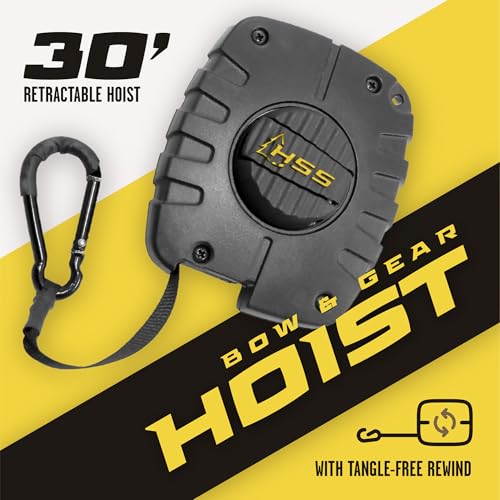 Hunter Safety System Bow & Gear Hoist: 30' Automatic Unwinding Pull Line with Coated Carabiner, Lightweight Rewind System ...