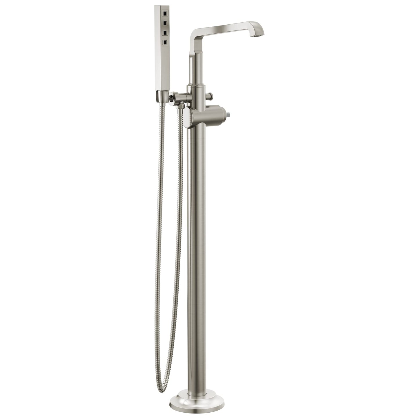Delta Faucet Tetra Floor-Mount Freestanding Tub Filler with Hand Held Shower, Brushed Nickel Tub Faucet, Lumicoat Stainless T4789-PR-LHP-FL (Valve and Handle Not Included)