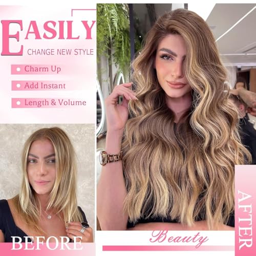 Clip in Hair Extensions Real Human Hair 3.9oz/110g Clip ins 100% Human Hair Extension for Women 8pcs Per Set with 18 Clips Double Weft (22 Inch #4/27 Chocolate Brown to Honey Blonde)