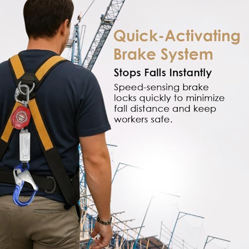 AFP Demon 6 Foot Single Web Leg Self Retracting Lifeline Safety Yoyo, Shock Pack Absorber, Aluminum Rebar Pelican Hook & S...