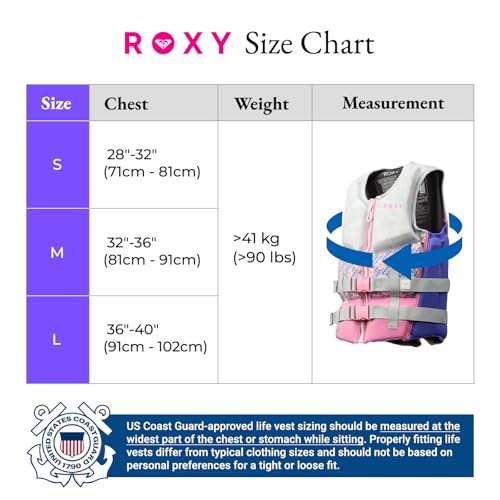ROXY Women's Life Vest, USCG and Transport Canada Approved Type III PFD, Evoprene CGA Life Jacket for Jet Skiing Wakeboard...