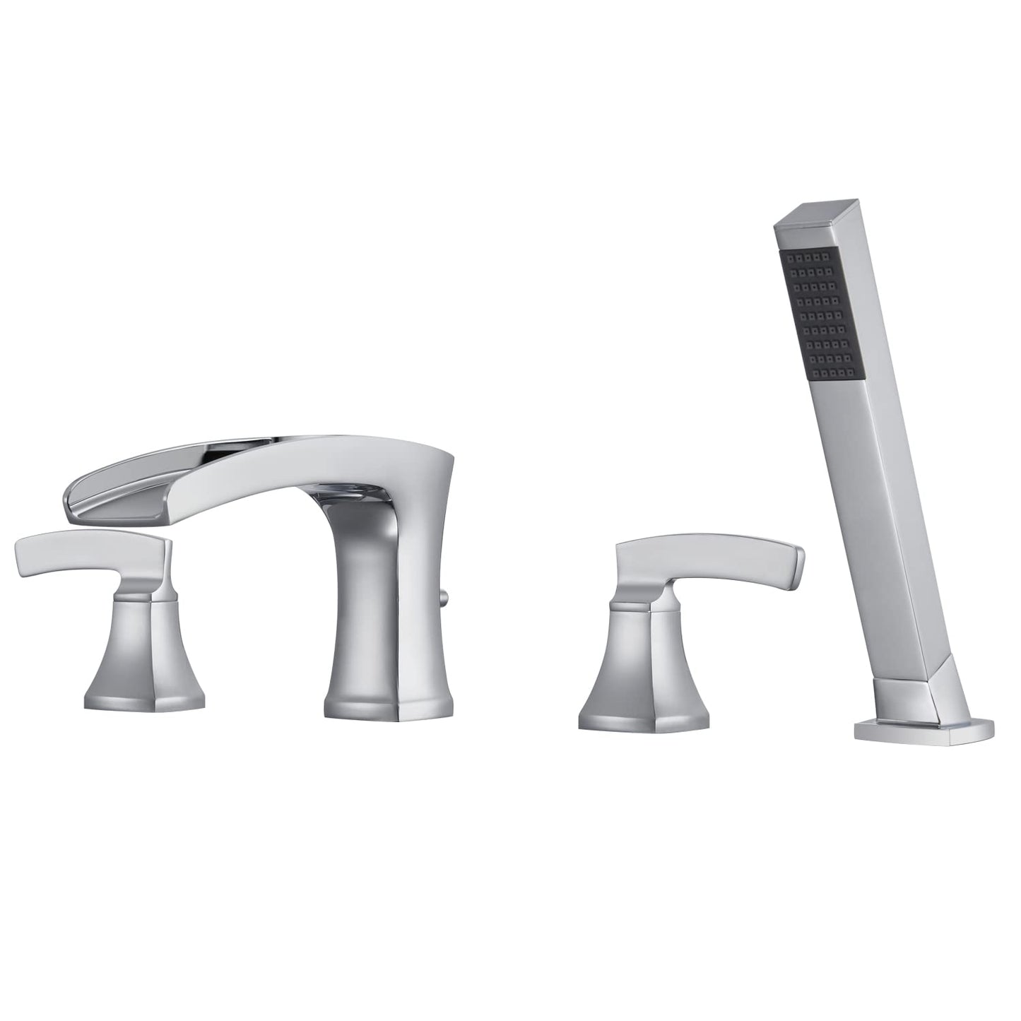 Artiqua Tub Filler Roman Waterfall Tub Faucet Chrome Deck Mount Bathtub Faucets 4 Hole Brass Bathroom Faucets with Hand Shower