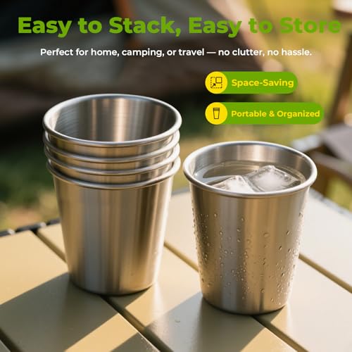 Luxgola 4 Pack 16oz Stainless Steel Cups, Stainless Steel Stacking Beer Pint Cups, Stainless Steel Water Tumbler for Home,...