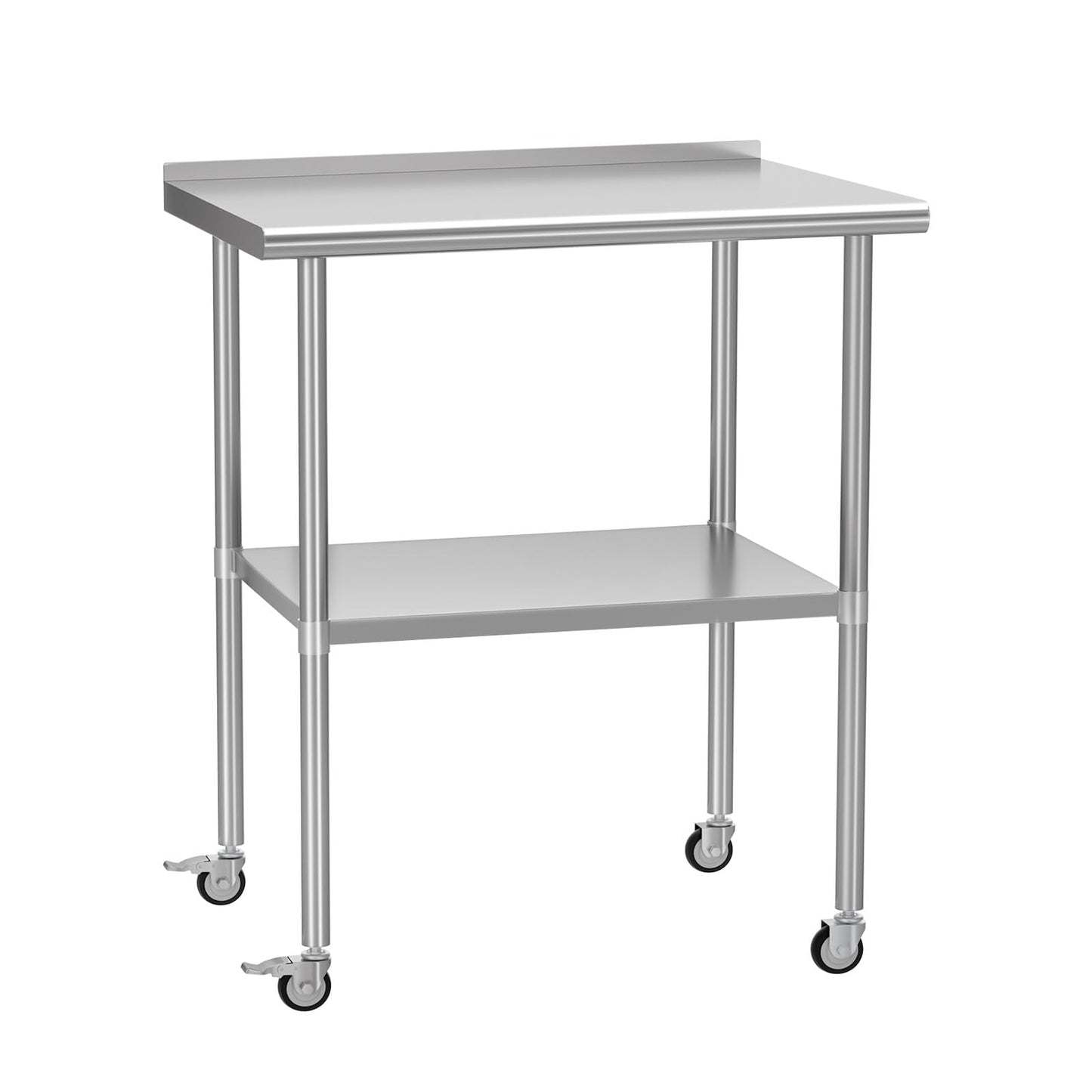 HOCCOT Stainless Steel Prep Table 24" X 30" with Adjustable Undershelf, Backsplash and Wheels, Commercial Metal Workstations for Kitchen, Garage, Outdoor BBQ