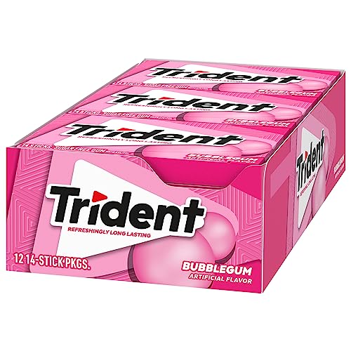 Trident Bubblegum Sugar-Free Chewing Gum, 12 Packs of 14 Pieces (168 Total Pieces)