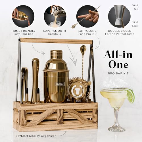 BARE BARREL® Mixology Bartender Kit Bar Set | Martini Cocktail Shaker Set | Barware Mixing Tools for Home Bartending | Far...