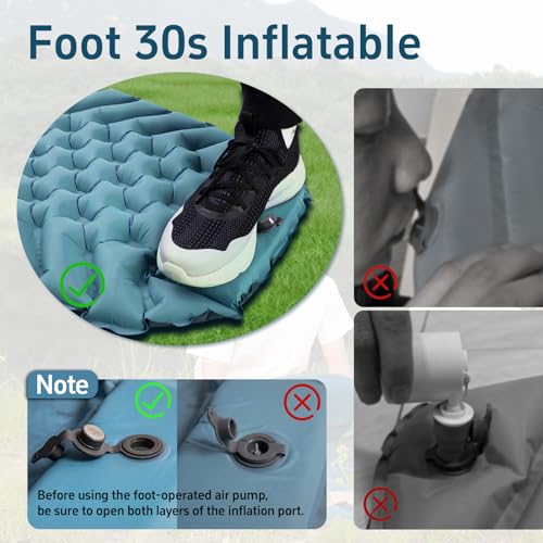 QEZER Ultralight Backpacking Sleeping Pad for Camping, with Inflatable Neck Camping Pillow, Lightweight Inflatable Sleepin...