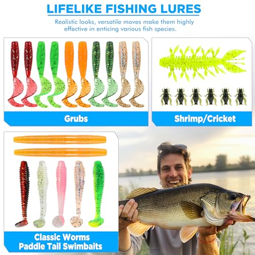 PLUSINNO Fishing Lures, 137Pcs Tackle Box with Tackle Included, Crankbaits, Spoon, Hooks, Weights & Other Accessories, Fis...