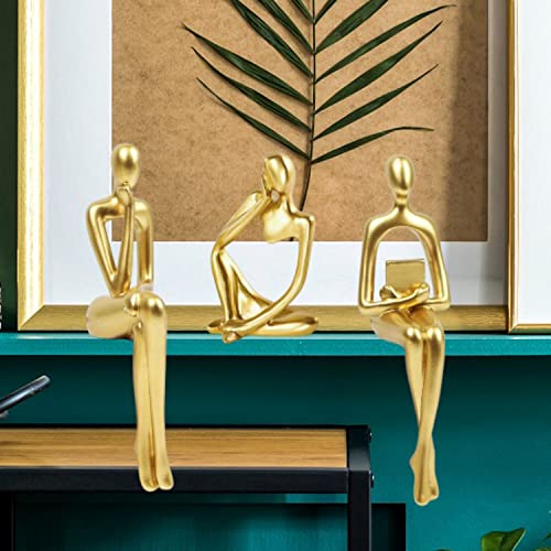 Prettidecor Gold Home Decor Thinker Statue Accents, Set of 3 Thinker Sculptures Office Decor Modern Abstract Resin Decorat...