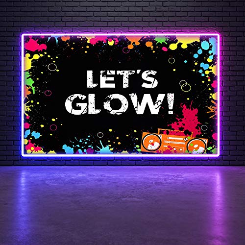 46 Pieces Glow Party Supplies Including Let's Glow Neon Banner Backdrop 45 Photo Booth Prop Fully Assembled Fluorescent Pa...