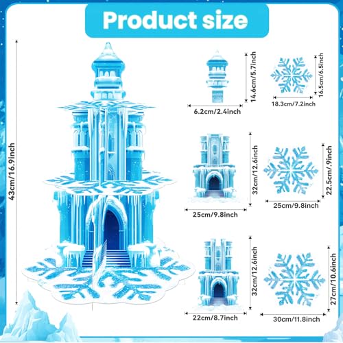 Frozen Birthday Party Decorations, 3-Tier Frozen Cupcake Stand with Snowflakes and Ice Castle Design for Winter Wonderland...