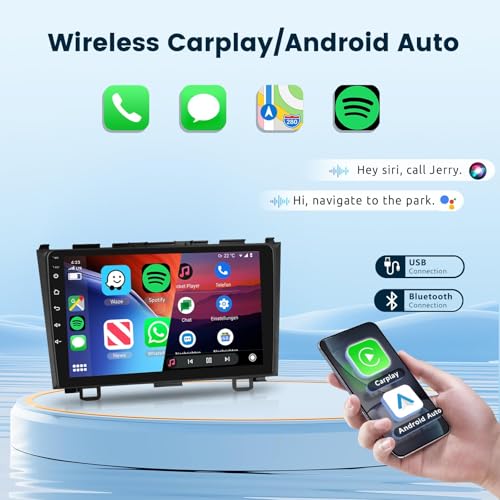 2G+64G Android Car Stereo for Honda CRV 2007-2011 with Wireless Carplay/Android Auto with WiFi GPS Navigation, 9" Touchscr...